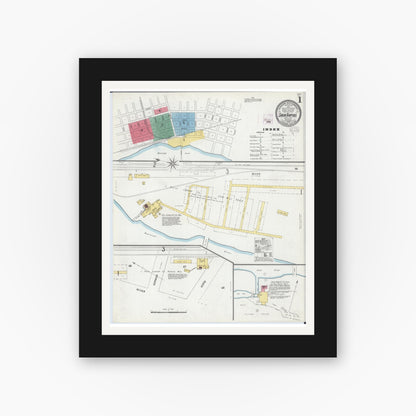 Old map wall art mockup — black gallery frame with white mat — Sanborn Fire Insurance Map from Sauk Rapids, Benton County, Minnesota (1904), Sheet #0001