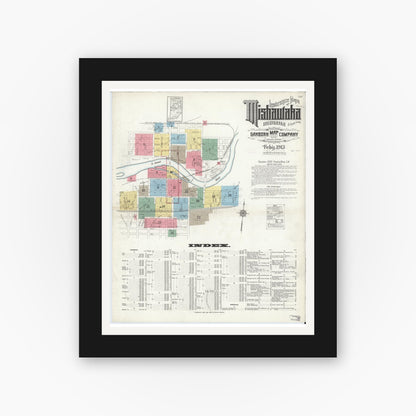 Old map wall art mockup — black gallery frame with white mat — Sanborn Fire Insurance Map from Mishawaka, Saint Joseph County, Indiana (1913) - Complete Map Set