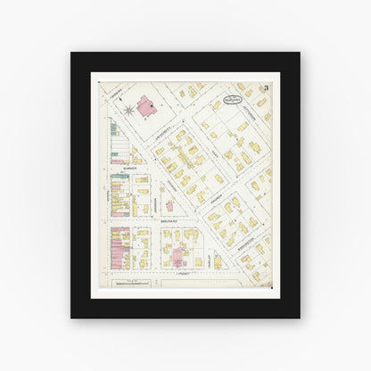 Old map wall art mockup — black gallery frame with white mat — Sanborn Fire Insurance Map from Harvard, McHenry County, Illinois (1892), Sheet #0003
