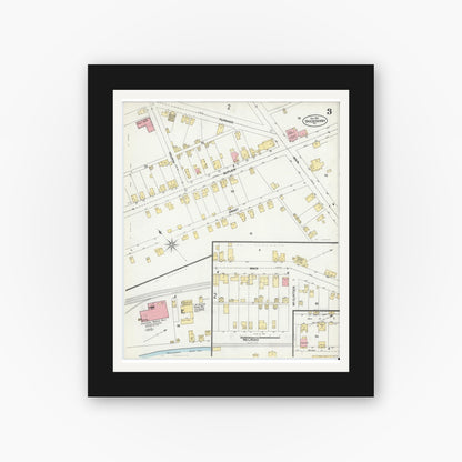 Old map wall art mockup — black gallery frame with white mat — Sanborn Fire Insurance Map from Shickshinny, Luzerne County, Pennsylvania (1901), Sheet #0003