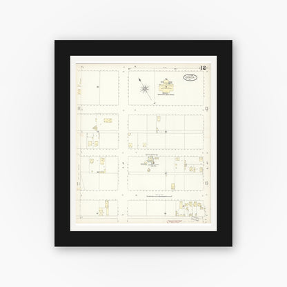 Old map wall art mockup — black gallery frame with white mat — Sanborn Fire Insurance Map from Benicia, Solano County, California (1899), Sheet #0012