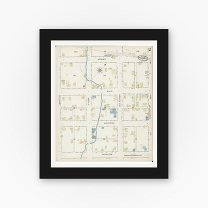Old map wall art mockup — black gallery frame with white mat — Sanborn Fire Insurance Map from Oswego, Kendall County, Illinois (1885), Sheet #0002