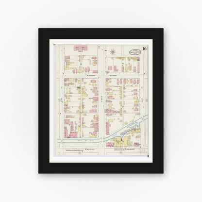 Old map wall art mockup — black gallery frame with white mat — Sanborn Fire Insurance Map from Chillicothe, Ross County, Ohio (1895), Sheet #0016