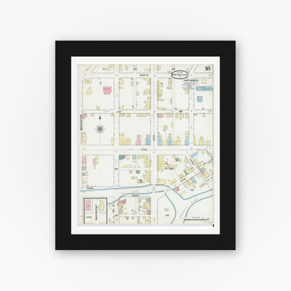 Old map wall art mockup — black gallery frame with white mat — Sanborn Fire Insurance Map from Pottsville, Schuylkill County, Pennsylvania (1891), Sheet #0016