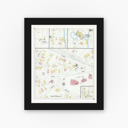 Old map wall art mockup — black gallery frame with white mat — Sanborn Fire Insurance Map from Tiffin, Seneca County, Ohio (1901), Sheet #0020