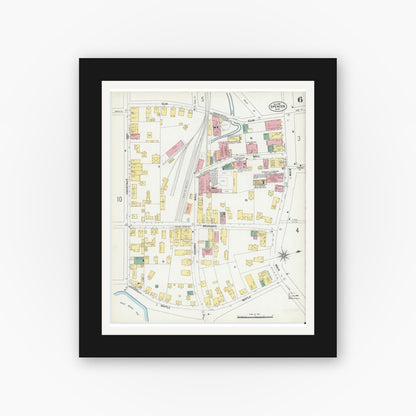 Old map wall art mockup — black gallery frame with white mat — Sanborn Fire Insurance Map from Spencer, Worcester County, Massachusetts (1901), Sheet #0006
