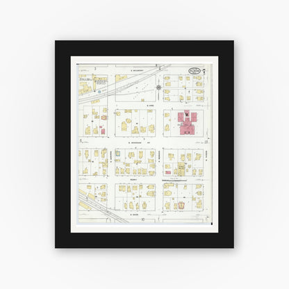 Old map wall art mockup — black gallery frame with white mat — Sanborn Fire Insurance Map from Albion, Calhoun County, Michigan (1918), Sheet #0007