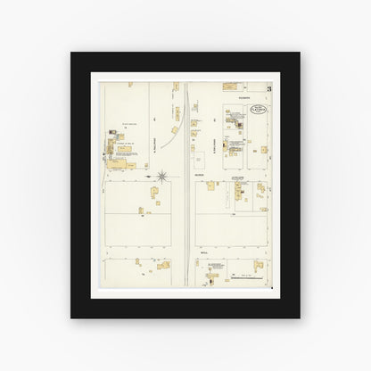Old map wall art mockup — black gallery frame with white mat — Sanborn Fire Insurance Map from Flatonia, Fayette County, Texas (1906), Sheet #0003
