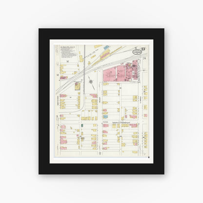 Old map wall art mockup — black gallery frame with white mat — Sanborn Fire Insurance Map from Hanover, York County, Pennsylvania (1909), Sheet #0013