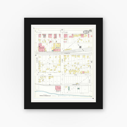 Old map wall art mockup — black gallery frame with white mat — Sanborn Fire Insurance Map from Ottumwa, Wapello County, Iowa (1909), Sheet #0015