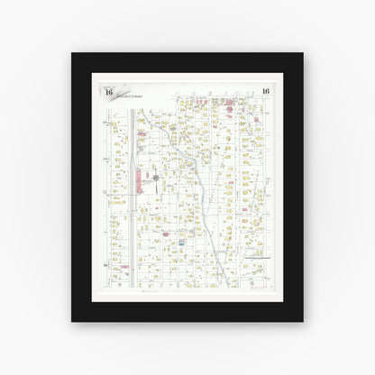 Old map wall art mockup — black gallery frame with white mat — Sanborn Fire Insurance Map from Marion, Williamson County, Illinois (1937), Sheet #0016
