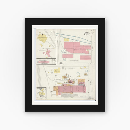 Old map wall art mockup — black gallery frame with white mat — Sanborn Fire Insurance Map from Girard, Trumbull County, Ohio (1915), Sheet #0007