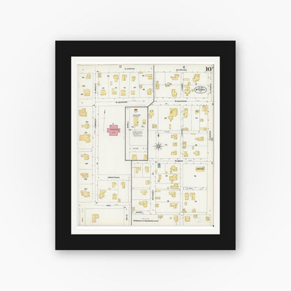 Old map wall art mockup — black gallery frame with white mat — Sanborn Fire Insurance Map from McKinney, Collin County, Texas (1902), Sheet #0010