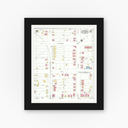 Old map wall art mockup — black gallery frame with white mat — Sanborn Fire Insurance Map from Jefferson City, Cole County, Missouri (1923), Sheet #0017