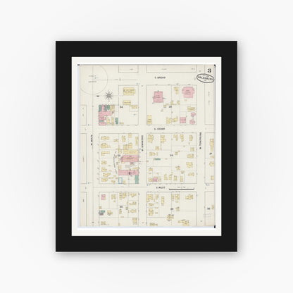 Old map wall art mockup — black gallery frame with white mat — Sanborn Fire Insurance Map from Galesburg, Knox County, Illinois (1888), Sheet #0003