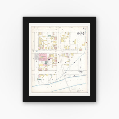 Old map wall art mockup — black gallery frame with white mat — Sanborn Fire Insurance Map from Marysville, Yuba County, California (1890), Sheet #0004
