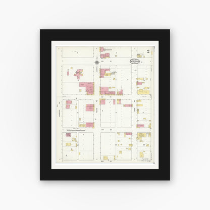 Old map wall art mockup — black gallery frame with white mat — Sanborn Fire Insurance Map from Mercedes, Hidalgo County, Texas (1917), Sheet #0002