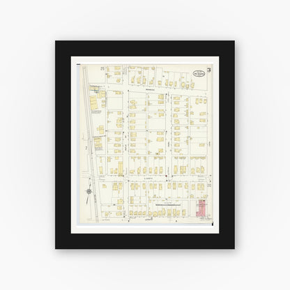 Old map wall art mockup — black gallery frame with white mat — Sanborn Fire Insurance Map from Newark, Licking County, Ohio (1912), Sheet #0003