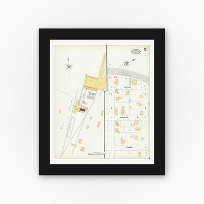 Old map wall art mockup — black gallery frame with white mat — Sanborn Fire Insurance Map from Weldon, Halifax County, North Carolina (1904), Sheet #0002