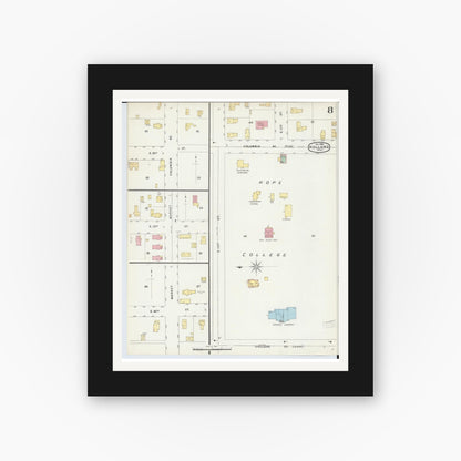 Old map wall art mockup — black gallery frame with white mat — Sanborn Fire Insurance Map from Holland, Ottawa County, Michigan (1896), Sheet #0008