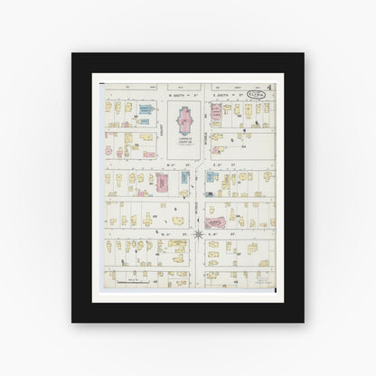 Old map wall art mockup — black gallery frame with white mat — Sanborn Fire Insurance Map from Elyria, Lorain County, Ohio (1888), Sheet #0004
