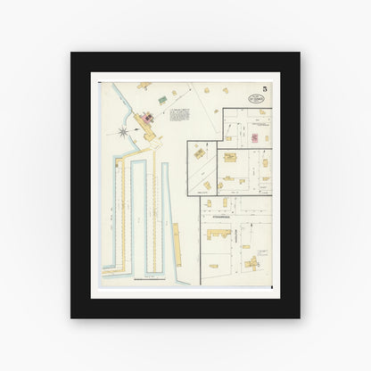 Old map wall art mockup — black gallery frame with white mat — Sanborn Fire Insurance Map from Saint Ignace, Mackinac County, Michigan (1901), Sheet #0005