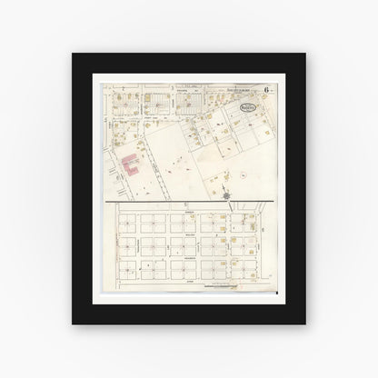 Old map wall art mockup — black gallery frame with white mat — Sanborn Fire Insurance Map from Rogers, Bell County, Texas (1944), Sheet #0006