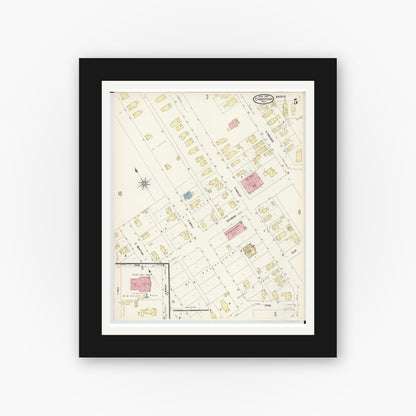 Old map wall art mockup — black gallery frame with white mat — Sanborn Fire Insurance Map from Cheboygan, Cheboygan County, Michigan (1907), Sheet #0005
