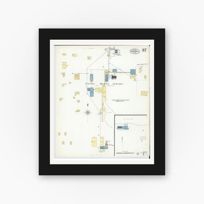 Old map wall art mockup — black gallery frame with white mat — Sanborn Fire Insurance Map from Red Jacket, Houghton County, Michigan (1908), Sheet #0037