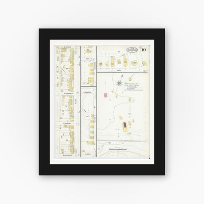 Old map wall art mockup — black gallery frame with white mat — Sanborn Fire Insurance Map from Shenandoah, Schuylkill County, Pennsylvania (1908), Sheet #0010