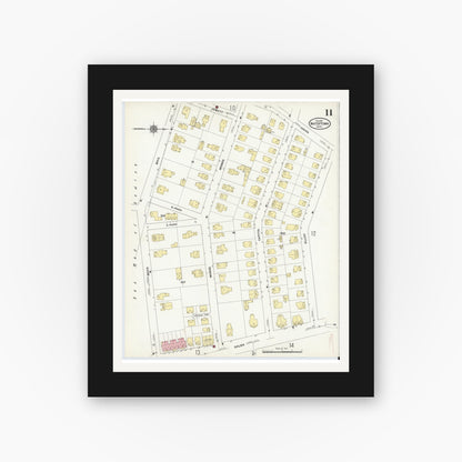 Old map wall art mockup — black gallery frame with white mat — Sanborn Fire Insurance Map from Watertown, Middlesex County, Massachusetts (1911), Sheet #0011