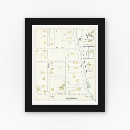 Old map wall art mockup — black gallery frame with white mat — Sanborn Fire Insurance Map from New Smyrna, Valusia County, Florida (1912), Sheet #0002