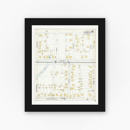 Old map wall art mockup — black gallery frame with white mat — Sanborn Fire Insurance Map from Gainesville, Cooke County, Texas (1902), Sheet #0016