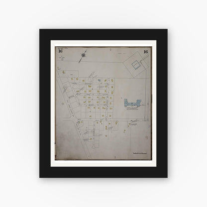 Old map wall art mockup — black gallery frame with white mat — Sanborn Fire Insurance Map from Cohasset, Norfolk County, Massachusetts (1952), Sheet #0016