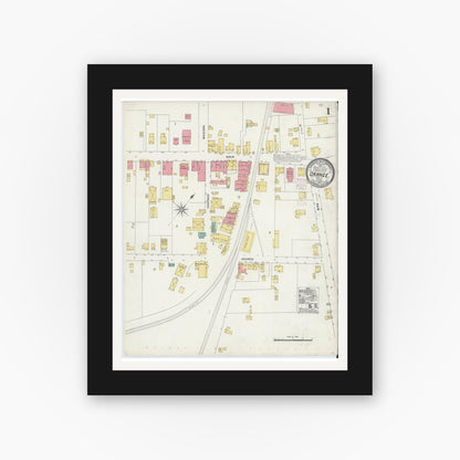 Old map wall art mockup — black gallery frame with white mat — Sanborn Fire Insurance Map from Orange, Orange County, Virginia (1905) - Complete Map Set