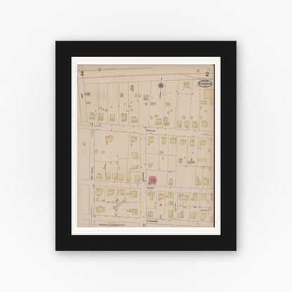 Old map wall art mockup — black gallery frame with white mat — Sanborn Fire Insurance Map from Commerce, Hunt County, Texas (1922), Sheet #0002