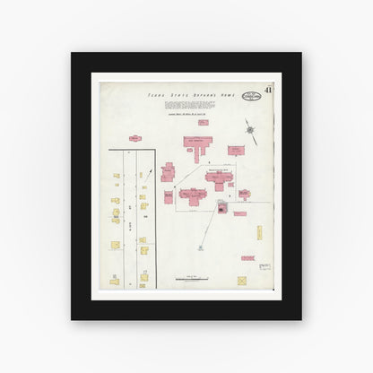 Old map wall art mockup — black gallery frame with white mat — Sanborn Fire Insurance Map from Corsicana, Navarro County, Texas (1921), Sheet #0041