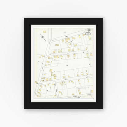 Old map wall art mockup — black gallery frame with white mat — Sanborn Fire Insurance Map from Clinton, Worcester County, Massachusetts (1911), Sheet #0030