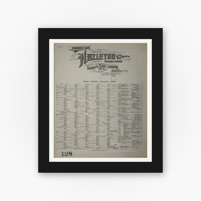 Old map wall art mockup — black gallery frame with white mat — Sanborn Fire Insurance Map from Hazleton, Luzerne County, Pennsylvania (1946), Sheet #0001
