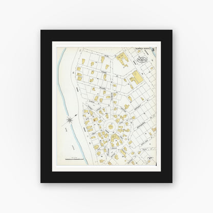 Old map wall art mockup — black gallery frame with white mat — Sanborn Fire Insurance Map from Falmouth, Barnstable County, Massachusetts (1901), Sheet #0003