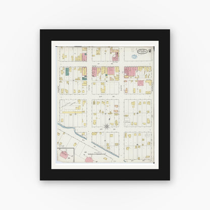 Old map wall art mockup — black gallery frame with white mat — Sanborn Fire Insurance Map from Saint James, Watonwan County, Minnesota (1894), Sheet #0002