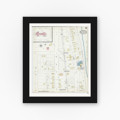 Old map wall art mockup — black gallery frame with white mat — Sanborn Fire Insurance Map from Red Wing, Goodhue County, Minnesota (1891), Sheet #0008