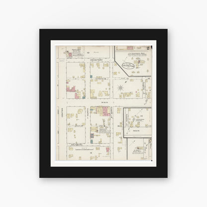 Old map wall art mockup — black gallery frame with white mat — Sanborn Fire Insurance Map from Lexington, Davidson County, North Carolina (1885), Sheet #0002