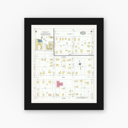 Old map wall art mockup — black gallery frame with white mat — Sanborn Fire Insurance Map from Geneva, Kane County, Illinois (1923), Sheet #0006