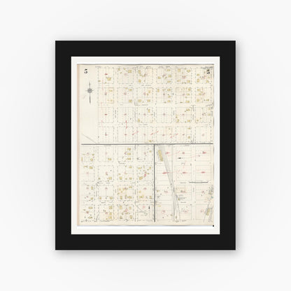 Old map wall art mockup — black gallery frame with white mat — Sanborn Fire Insurance Map from Henrietta, Clay County, Texas (1944), Sheet #0005