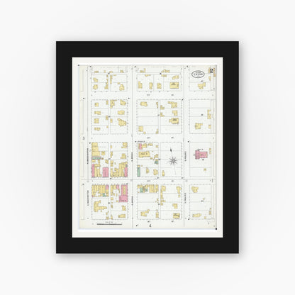 Old map wall art mockup — black gallery frame with white mat — Sanborn Fire Insurance Map from Lacon, Marshall County, Illinois (1899), Sheet #0002