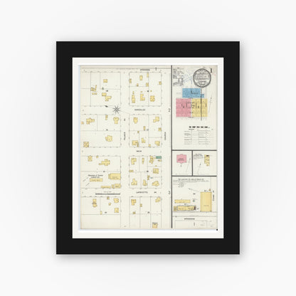 Old map wall art mockup — black gallery frame with white mat — Sanborn Fire Insurance Map from Lockhart, Caldwell County, Texas (1898), Sheet #0001