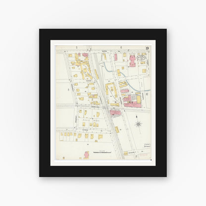 Old map wall art mockup — black gallery frame with white mat — Sanborn Fire Insurance Map from Nyack, Rockland County, New York. (1903), Sheet #0009