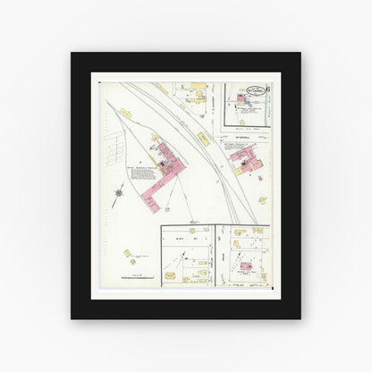 Old map wall art mockup — black gallery frame with white mat — Sanborn Fire Insurance Map from Mount Carmel, Wabash County, Illinois (1910), Sheet #0006