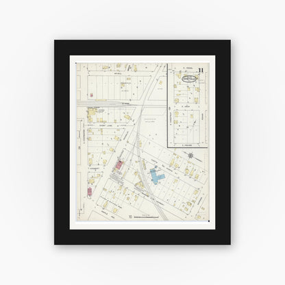 Old map wall art mockup — black gallery frame with white mat — Sanborn Fire Insurance Map from Jerseyville, Jersey County, Illinois (1914), Sheet #0011